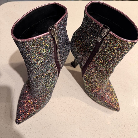 Marc Fisher Stolla Purple Glitter Ankle Boot Stiletto Sz 7.5 Glam Barbiecore - Picture 5 of 5